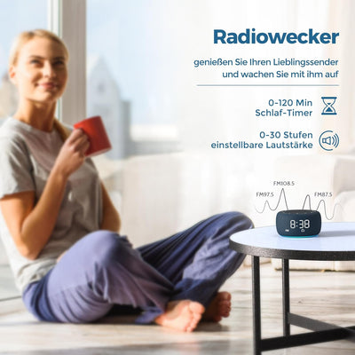 BUFFBEE Radiowecker für das Schlafzimmer - Hochwertiger Sound für das Radio, 4 Wecktöne, 7-farbiges