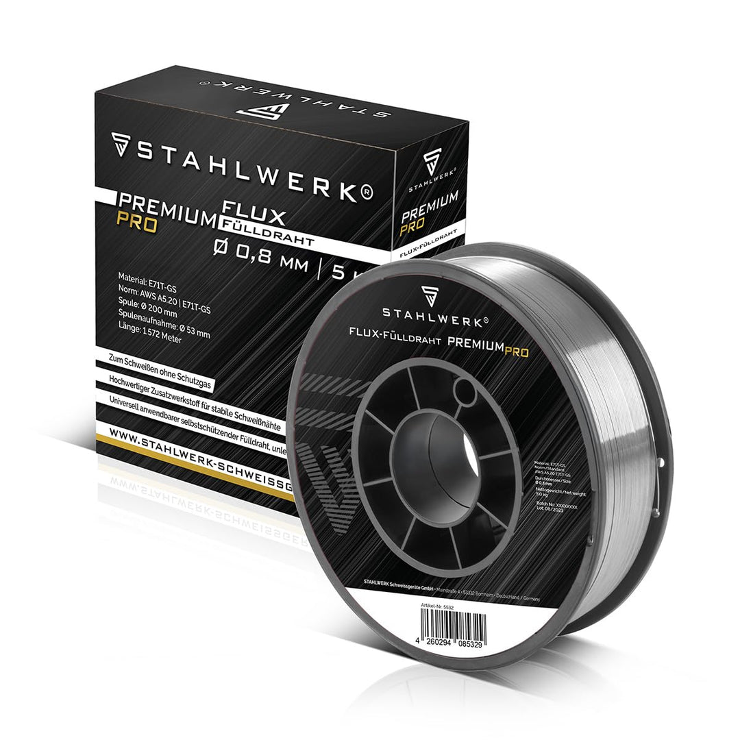 STAHLWERK FLUX Fülldraht Ø 0,8 mm E71T-GS – 5 kg D200-Spule für 50 mm Dorn, universell einsetzbar, s