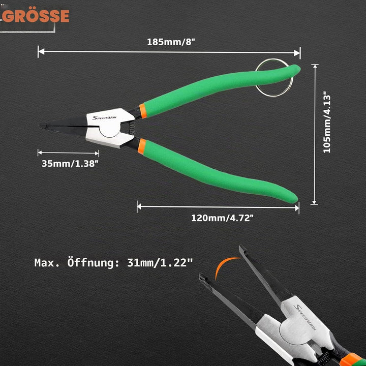 SPEEDWOX Spezielle Winkelspitze Sicherungsringzange 8 Zoll Halteringe Zange zum Entfernen Installati