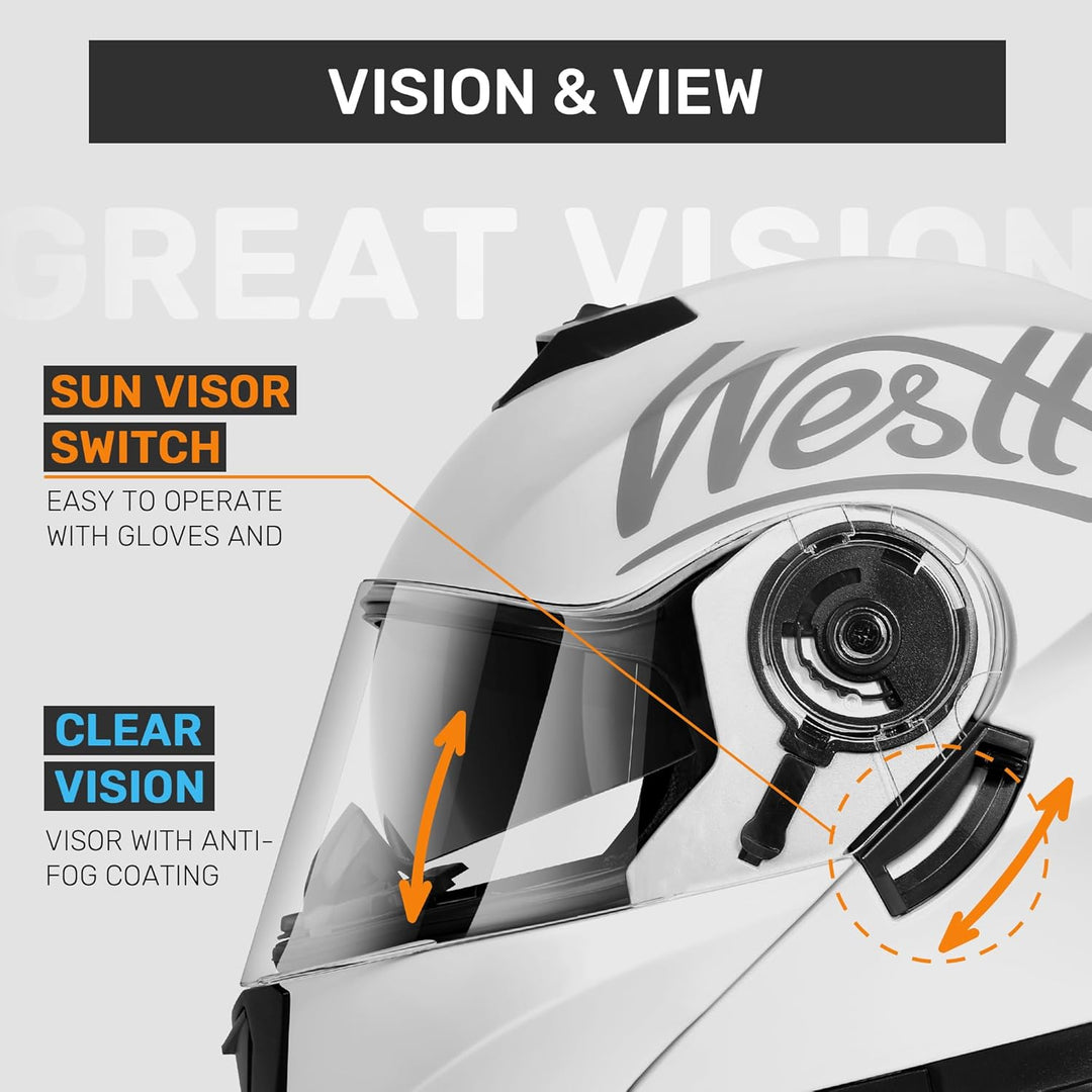 Westt Klapphelm Flip up Motorradhelm Integralhelm Herren Damen mit verstärktem Kinnschutz Chopper Mo