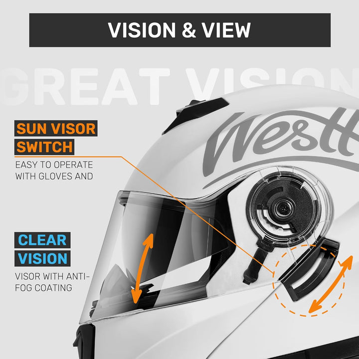 Westt Klapphelm Flip up Motorradhelm Integralhelm Herren Damen mit verstärktem Kinnschutz Chopper Mo