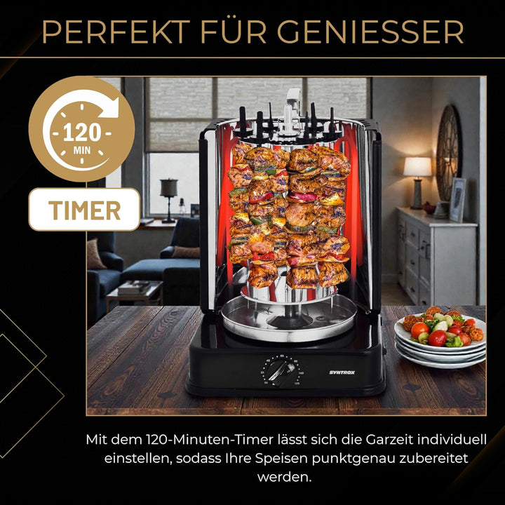 Syntrox Germany Dönergrill mit drehbaren Aussenspiessen und 120 Minuten Timer Schwarz