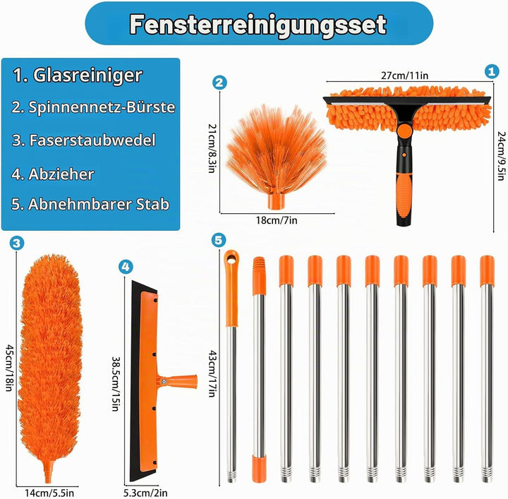 Reinigungsset für Staubwedel mit Gespleisste Stangen, Waschbare, Wiederverwendbare Staubwischer Mikr