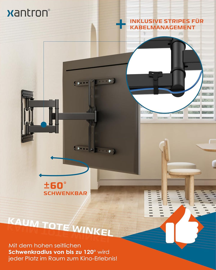 Xantron Slim Fit TV Wandhalterung Schwenkbar inkl. Zubehör - nur 27mm Wand-Abstand - 43-90 Zoll &amp; VE