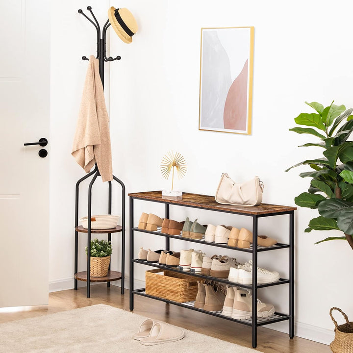 HOOBRO 4 Ebenen Schuhregal, Schuhablage schmal, 100 x 30 x 68 cm, Schuh-Organizer mit sitzfläche, Ei