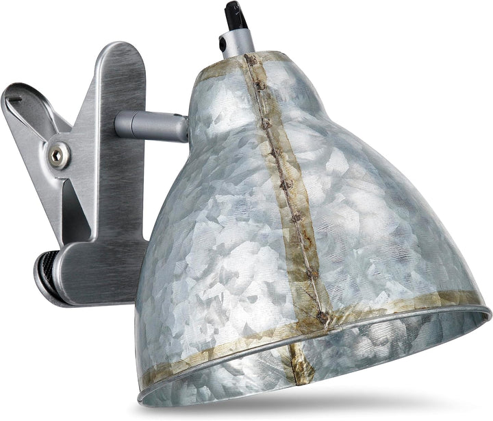 REV – Klemmlampe im angesagten Retro-Look mit E27 Fassung Zinkfarben – Leselampe Bett IP20 schwenkba