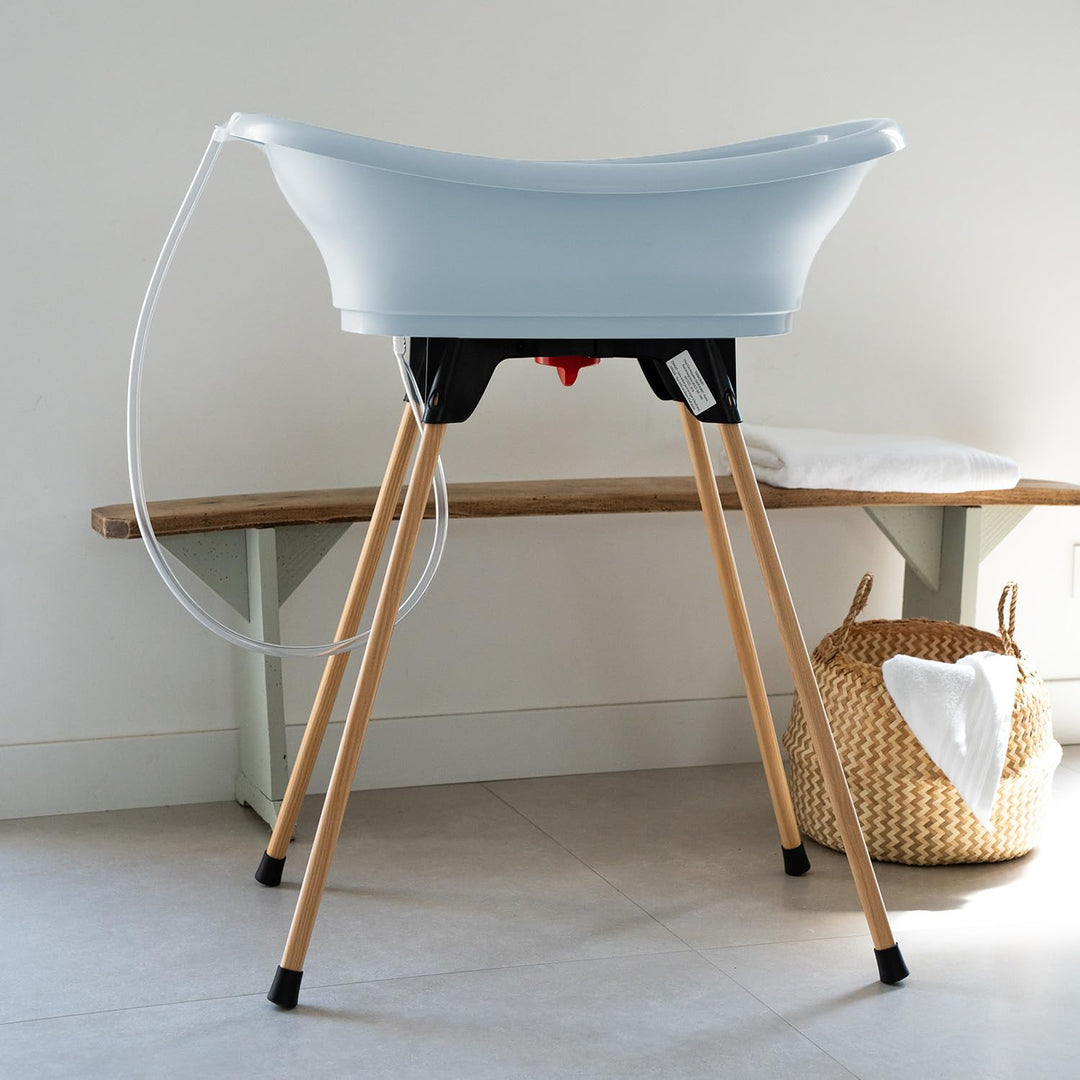 THERMOBABY - Babybadewannen-Set - Vasco - Badewanne, Ständer aus Holz & Abflussschlauch - Zusammenkl