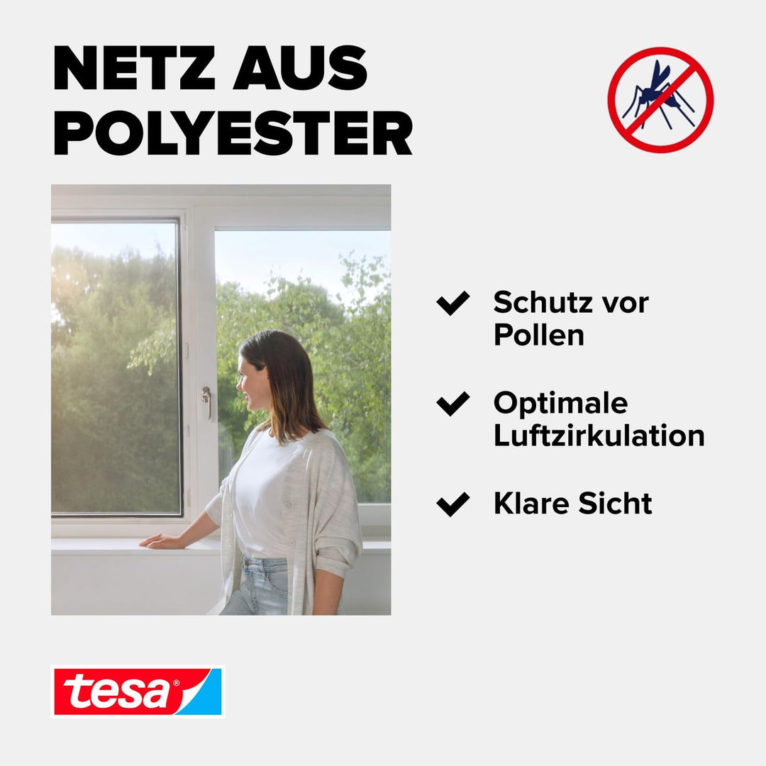 tesa Pollenschutzgitter im 2er Pack- zuschneidbarer, transparenter Pollenschutz für Allergiker - für
