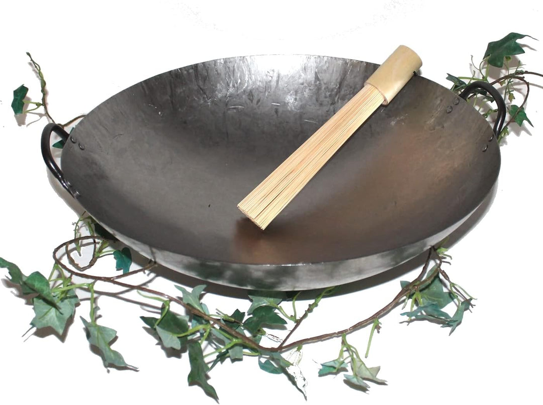 Asia Art Factory AAF Nommel ® Wok Ölwanne ca. 45 cm Durchmesser mit 2 Griffen/Henkeln mit rundem Bod