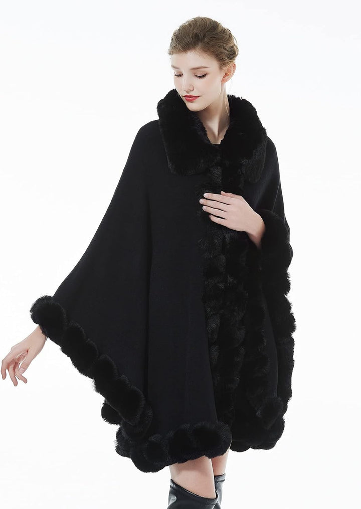 BEAUTELICATE Kunstpelz Poncho Cape Strick Damen Winter Kunstfell Stola Schal Cape Cardigan Warm mit