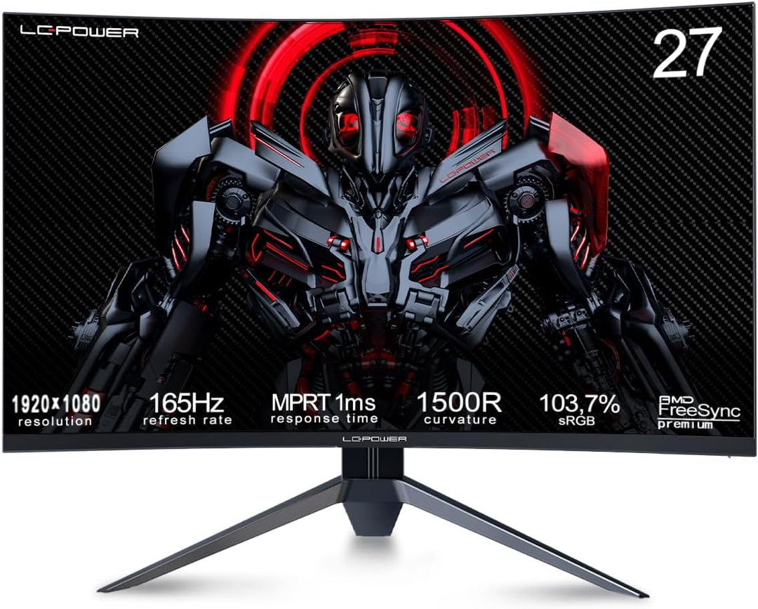 LC-POWER 27 Zoll FHD Gaming Monitor 165Hz 1920x1080, 1500R, FreeSync, HDR Ready, DP&HDMI,1ms, LC-M27