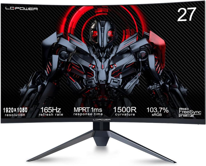 LC-POWER 27 Zoll FHD Gaming Monitor 165Hz 1920x1080, 1500R, FreeSync, HDR Ready, DP&HDMI,1ms, LC-M27