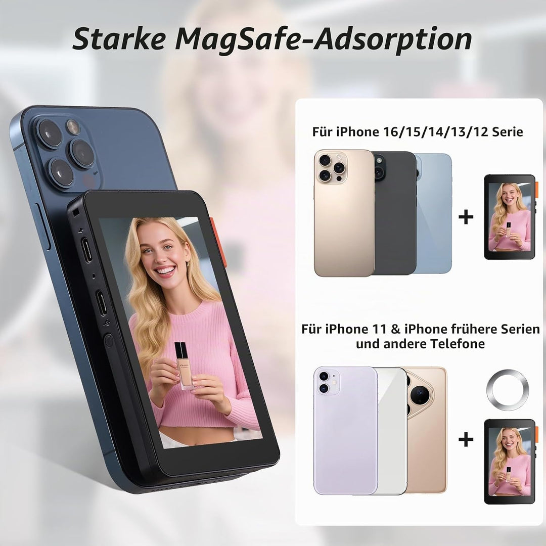 Koolertron 4 Zoll Handy Selfie Monitor mit Lautsprechern und Ständer, Magnet Rückkamera Selfie Monit