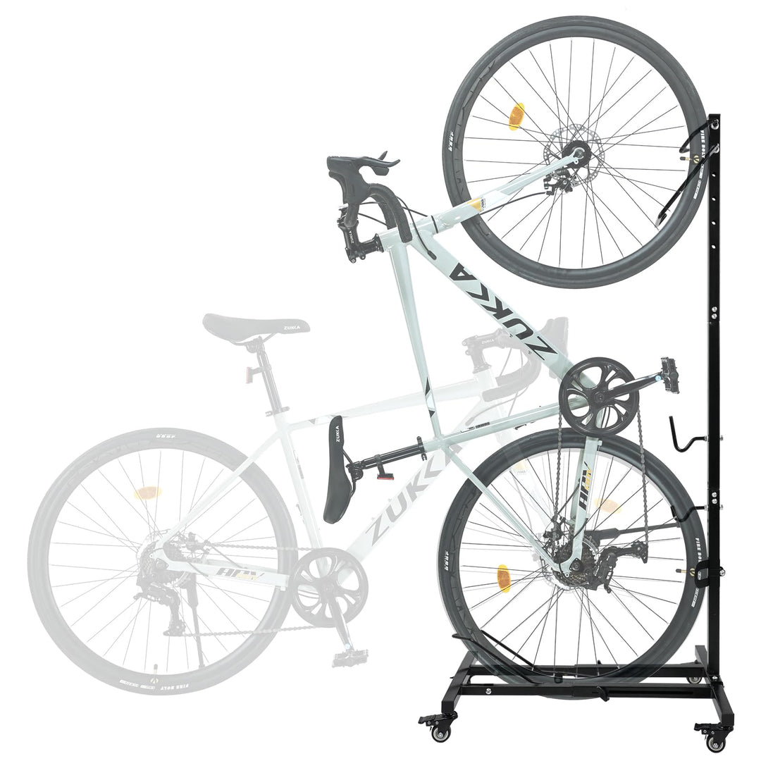 Fahrradständer mit Rollen, Vertikal &amp; Horizontal höhenverstellbar Schwarz, Schwarz