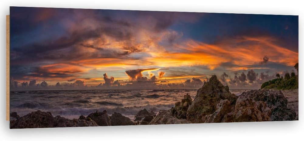 Feeby Wanddeko Landschaft Kunst modern Bilder Meer Orange 120x40 cm Deko Paneel 120x40 cm Orange_a,