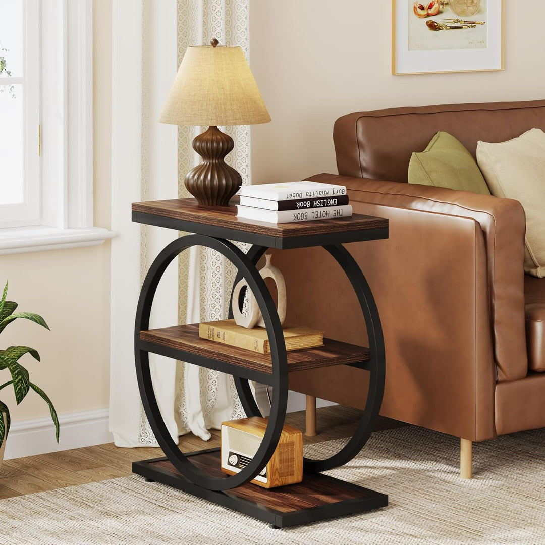 Tribesigns 3-Tier Beistelltisch Schmaler Holz, Couchtisch Sofatisch mit Schwarzem Metallrahmen, Indu