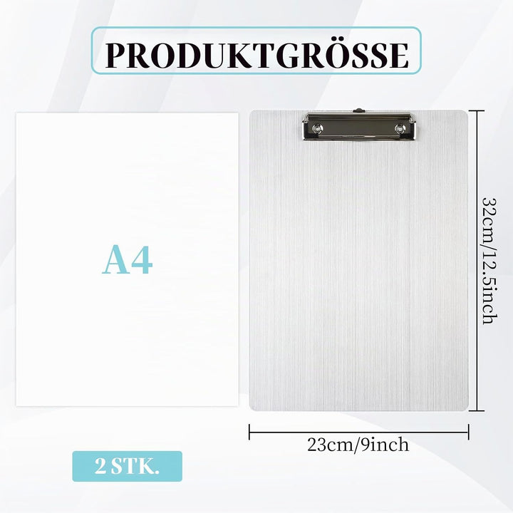 2 Stück Klemmbrett aus Aluminium A4 Alu Klemmbrett mit Federklemme und Aufhängeöse 23x32cm Stabile A