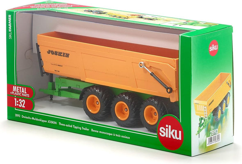 ボーネルンド siku 2892, Joskin Dreiachs-Muldenkipper, 1:32, Metall/Kunststoff, Orange, Kippbare Mulde, Für