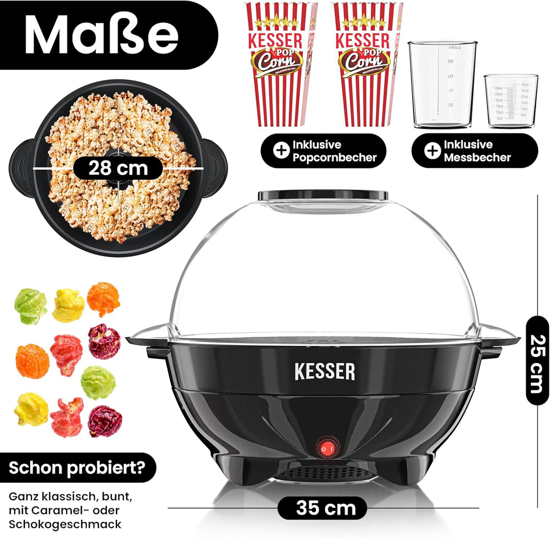 KESSER® Popcornmaschine Gross 800W Popcorn-Maker 5,5l Inhalt mit Antihaftbeschichtung Deckel & Servi