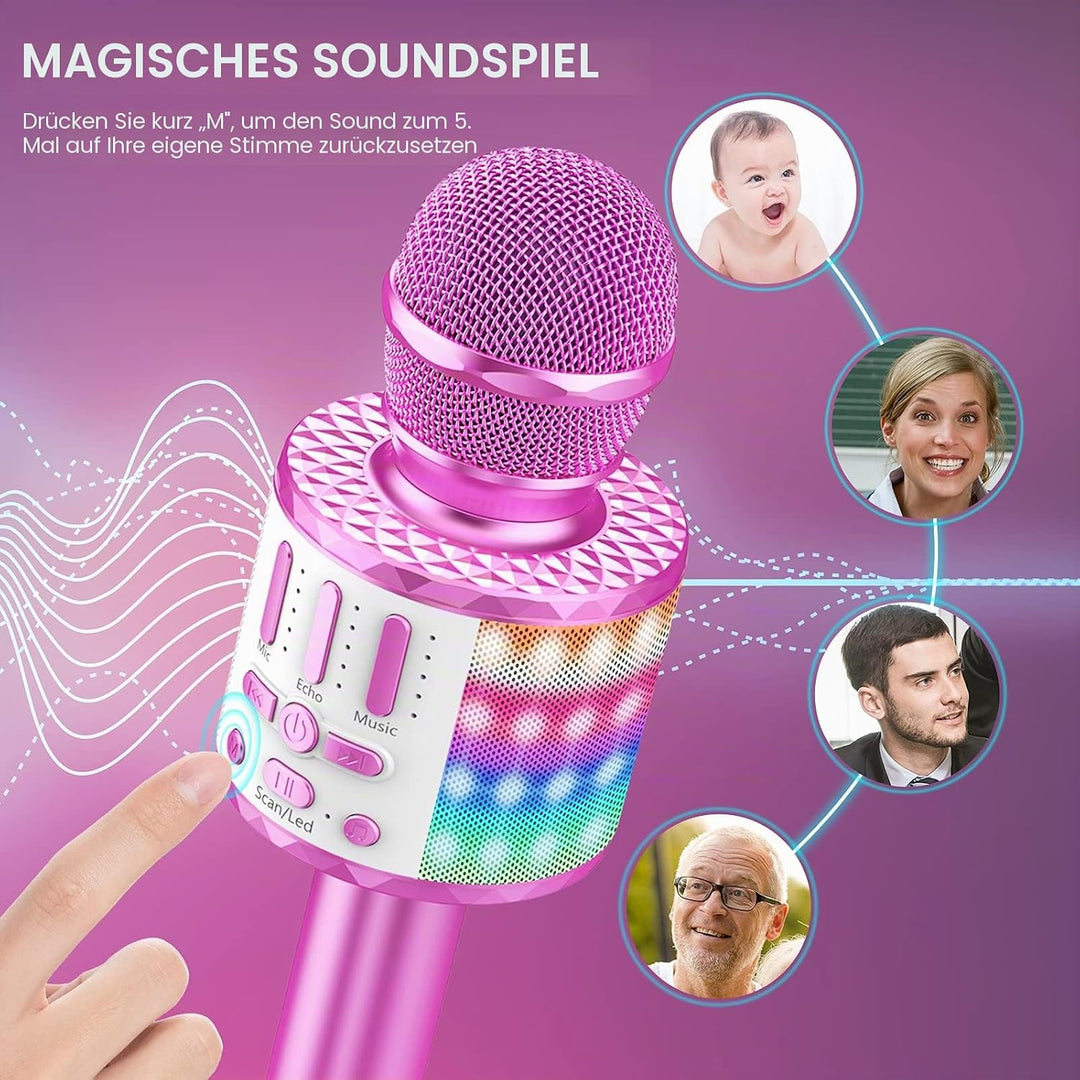 Karaoke Mikrofon, LED Drahtloses Bluetooth Mikrofon zum Singen mit Lautsprecher, Karaoke Spielzeug K