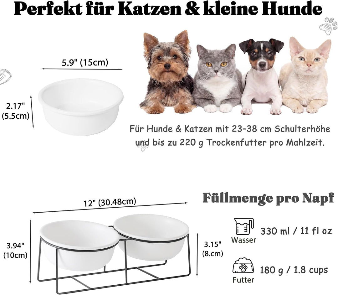 Katzennapf Hundenapf - Futternapf Katze Hund Keramik - Katzennapf Erhöht mit Ständer - Doppel Fressn