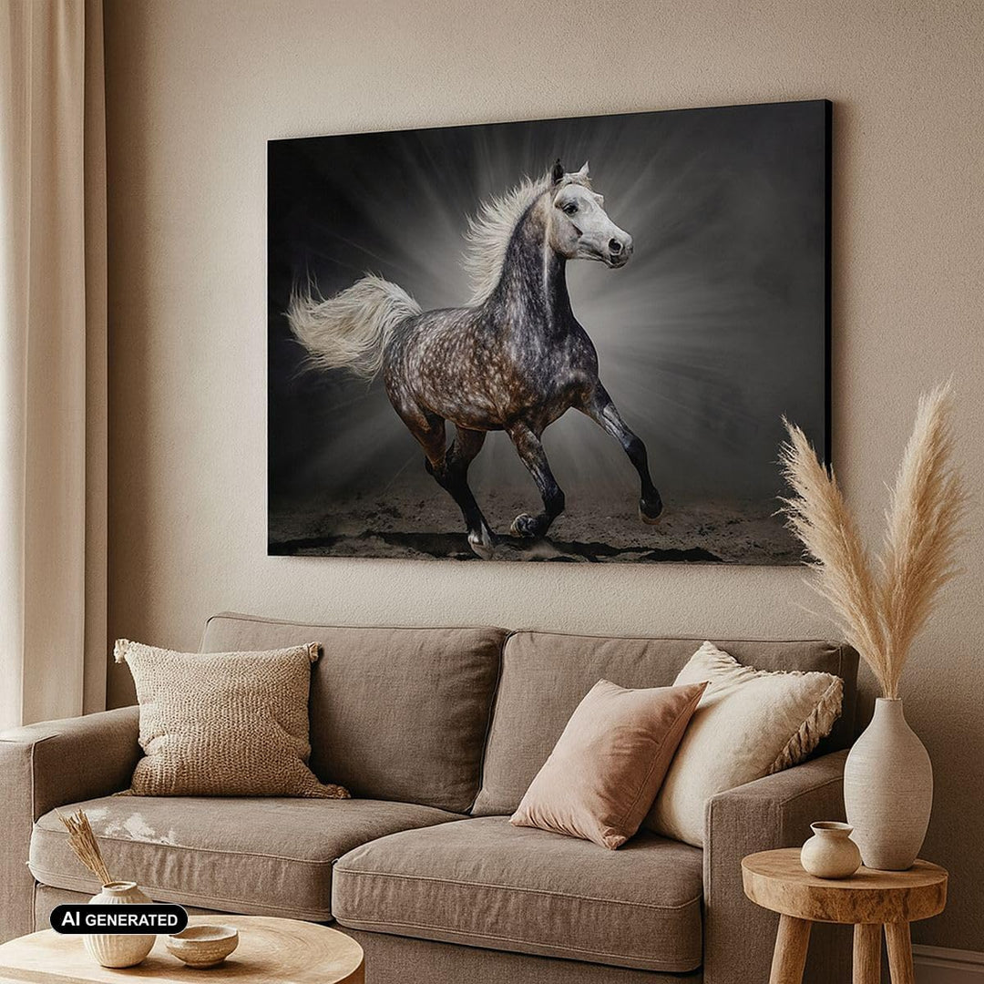 Bilder auf Leinwand 100x70cm Leinwandbild mit Rahmen Pferd Tier Natur Gross Wanddeko Bild Schlafzimm