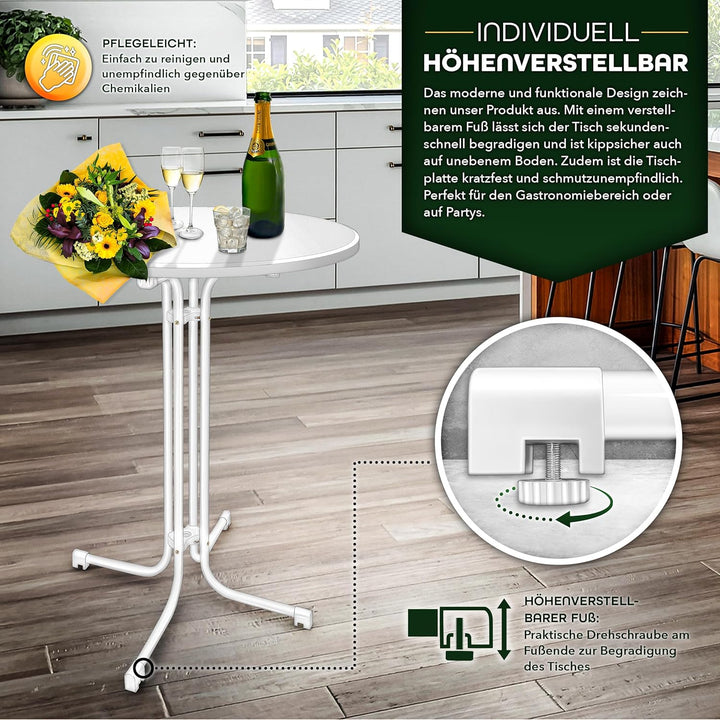 tillvex® Gastro Stehtisch klappbar Ø70cm mit Husse | Bistrotisch FERTIG MONTIERT | Klapptisch rund -
