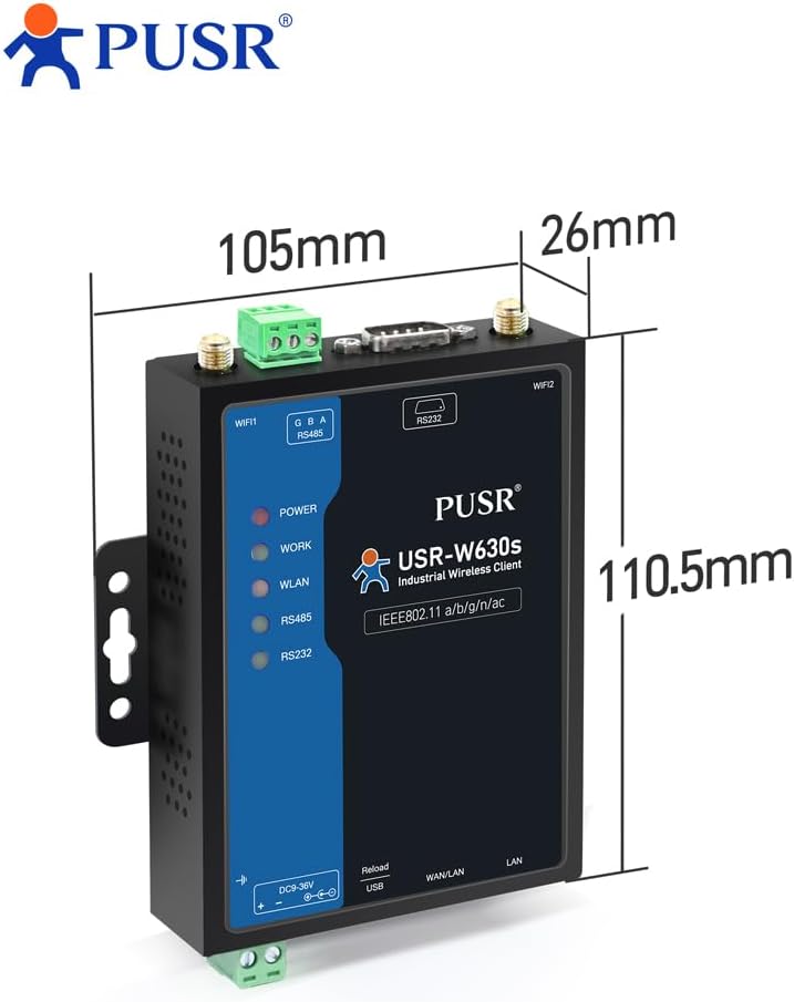 PUSR Industriequalität Dual Band WIFi5 Wireless Client Modbus Gateway MQTT 2 Ethernet-Ports Seriell