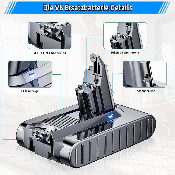 V6 Akku für Dyson, Ersatzakku für Dyson V6 Akku Kompatibel mit DC62 DC58 DC59 DC61DC62 Animal DC72 D