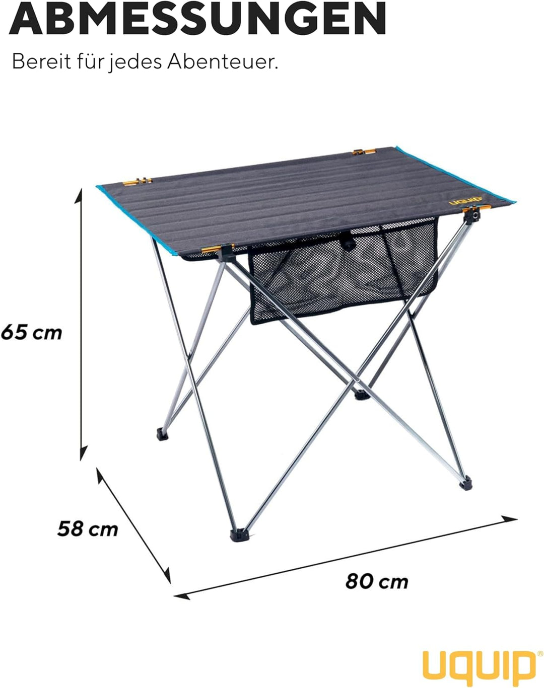 Uquip Campingtisch Liberty L Grey I 58 x 65 x 80 cm I kompakter Falttisch mit 30 kg Traglast I Leich