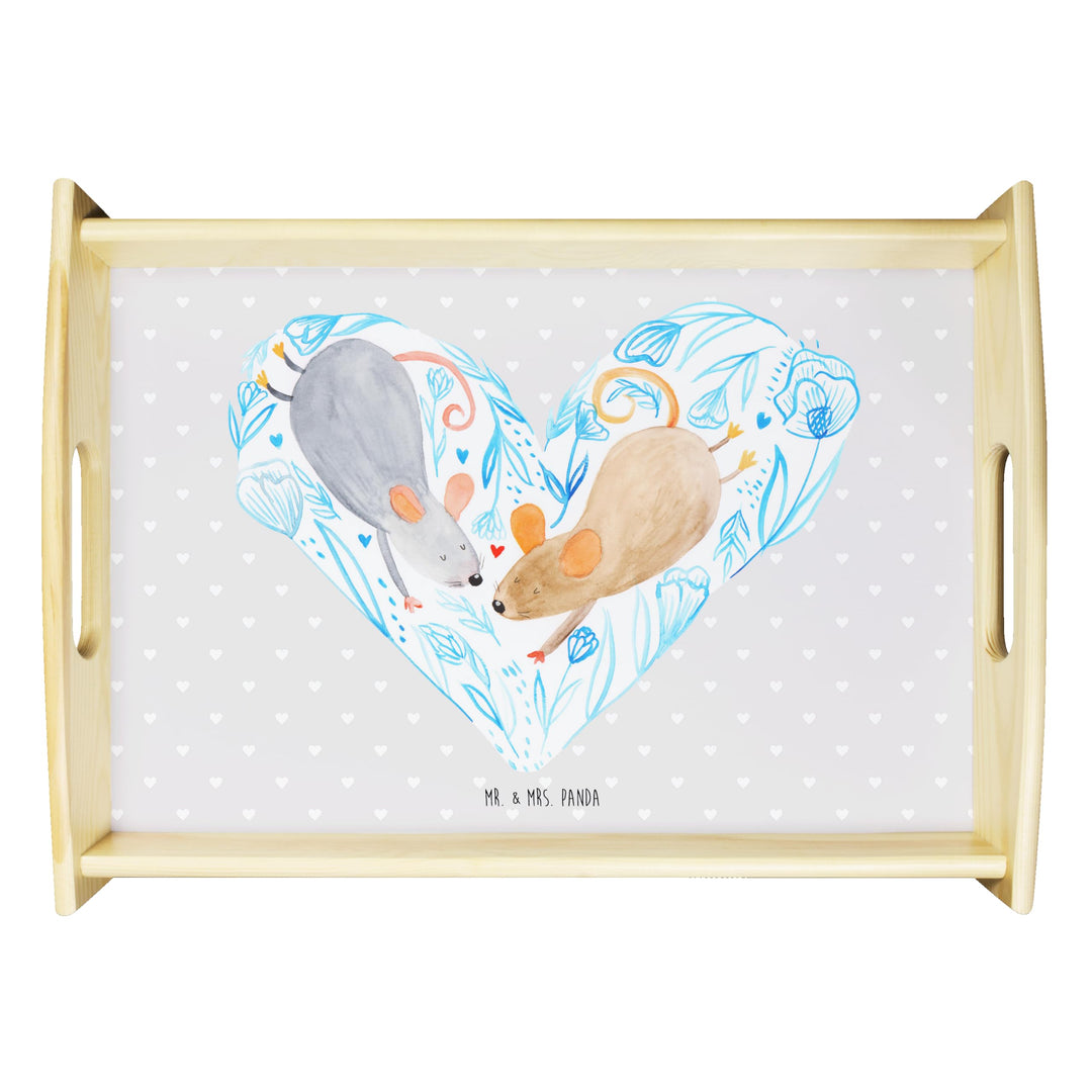 Mr. & Mrs. Panda Serviertablett Mäuse Herz - Geschenk, Liebesgeschenk, Küchentablett, Lieblingsmensc