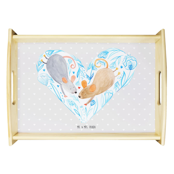 Mr. & Mrs. Panda Serviertablett Mäuse Herz - Geschenk, Liebesgeschenk, Küchentablett, Lieblingsmensc