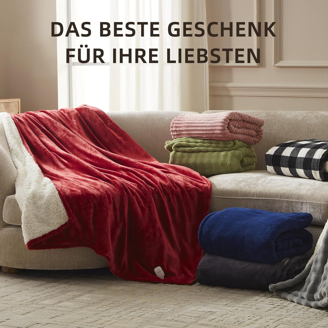 Heizdecke 130x180 cm, Heizdecke mit Abschaltautomatik, Wärmedecke mit 9 Heizstufen und 10 Stunden Ti