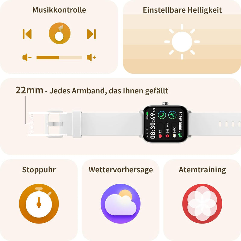 Yoever Smartwatch für Damen Herren, Telefonfunktion und Alexa Built-in, 1.8" Fitnessuhr mit Herzfreq