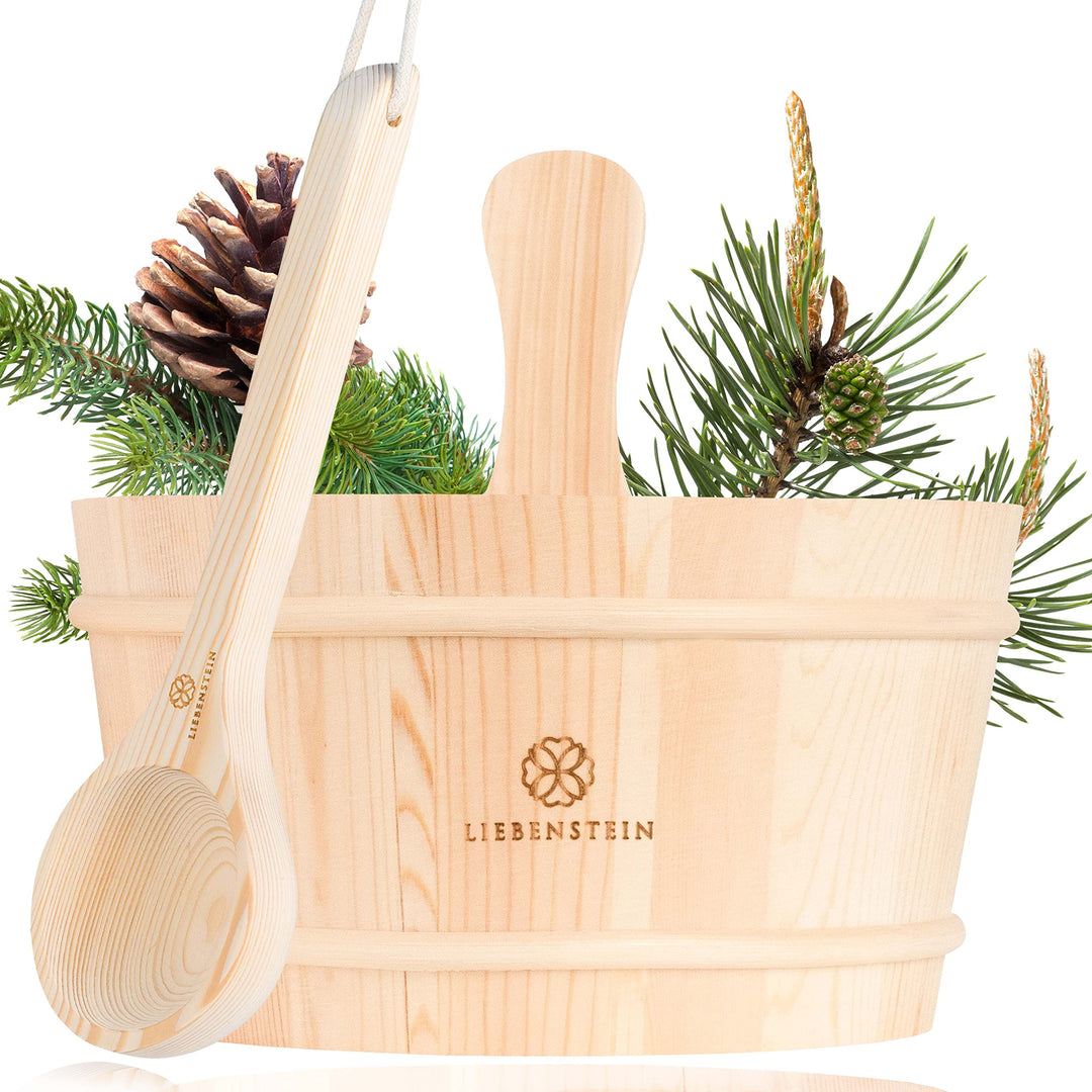 Liebenstein® Sauna Eimer mit Kelle [4L] – handgefertigt aus finnischem Kiefernholz – hochwertiges Sa