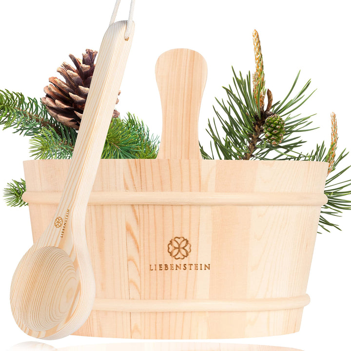 Liebenstein® Sauna Eimer mit Kelle [4L] – handgefertigt aus finnischem Kiefernholz – hochwertiges Sa