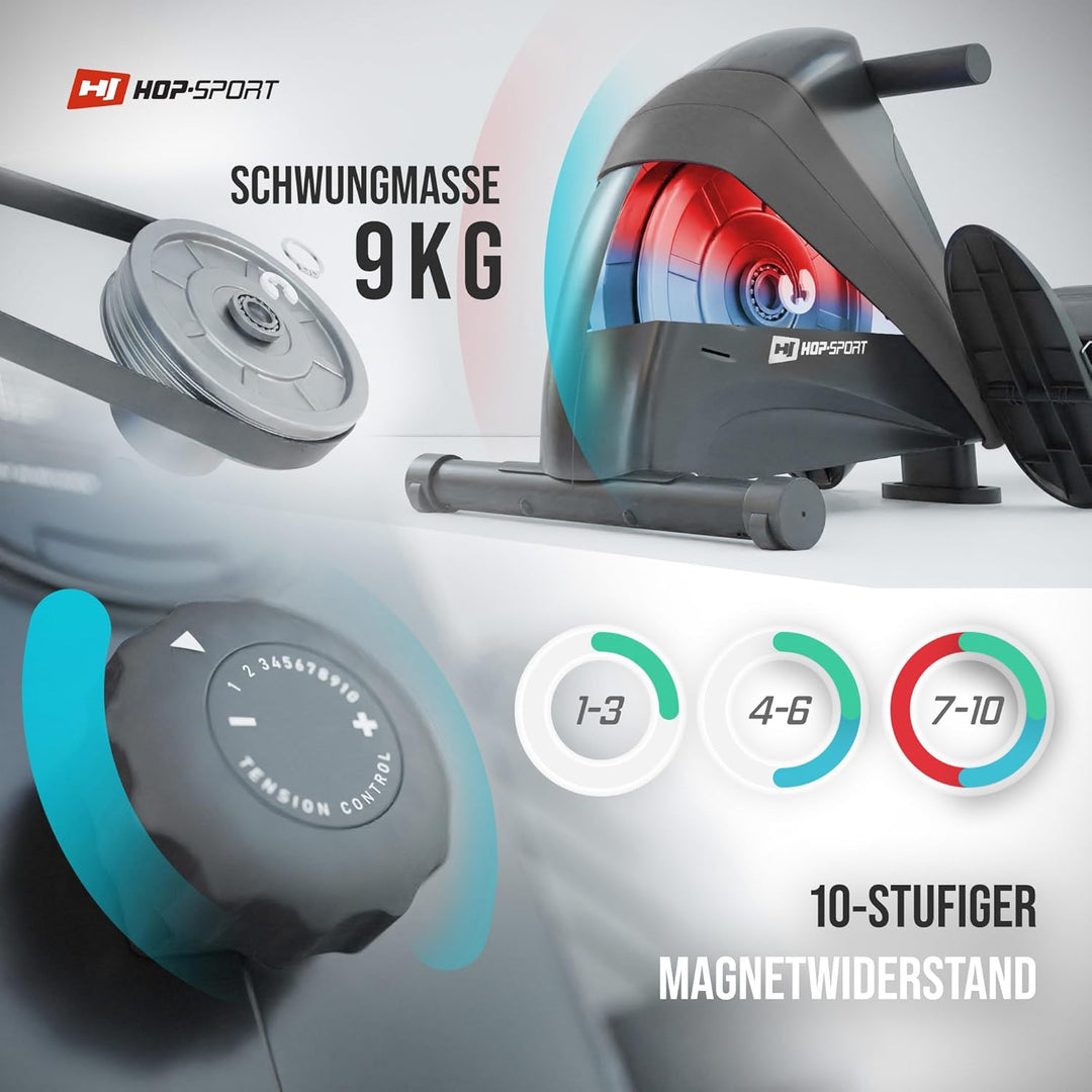 Hop-Sport Rudergerät Boost, Magnetbremssystem, LCD Display, 10 Widerstandsstufen, Klappbar, Cardioge