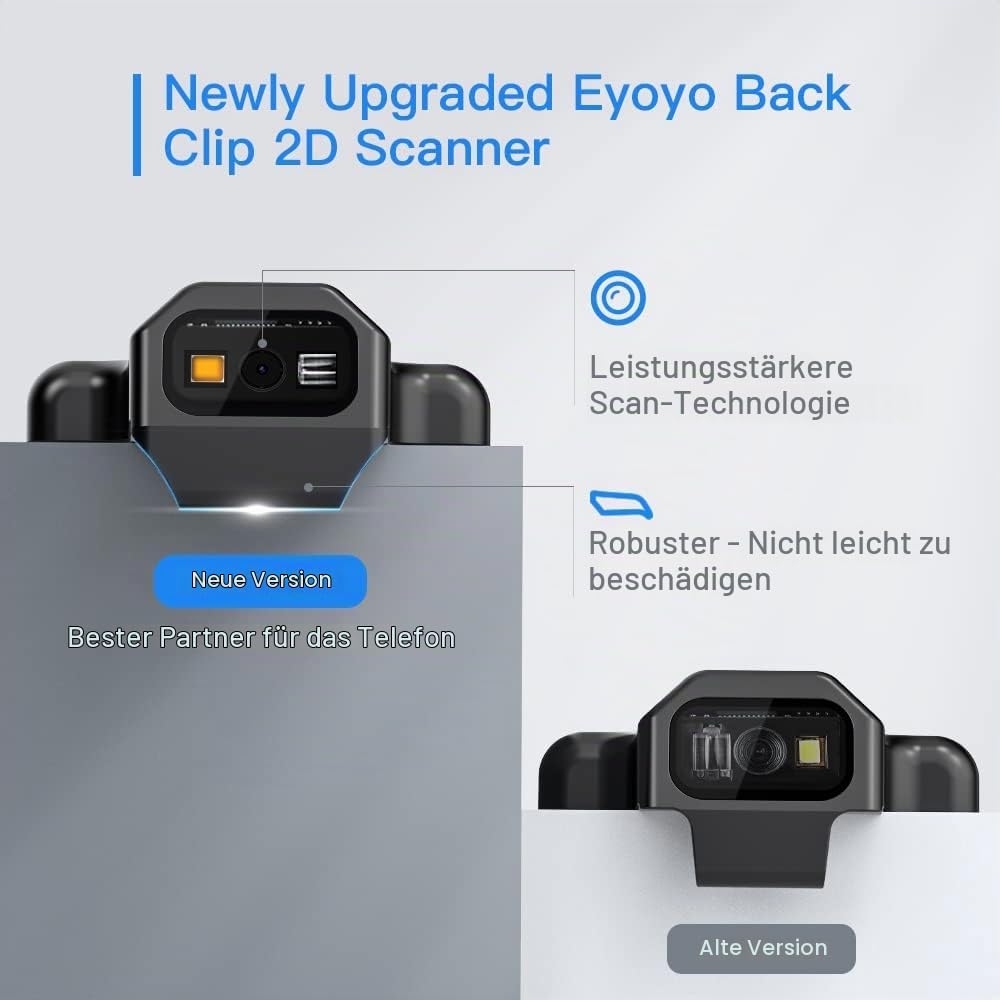 Eyoyo 2D Tragbar Bluetooth Tragbar Barcode Scanner, Back Clip Kabellos 1D Qr Barcode Leser Mit Bluet