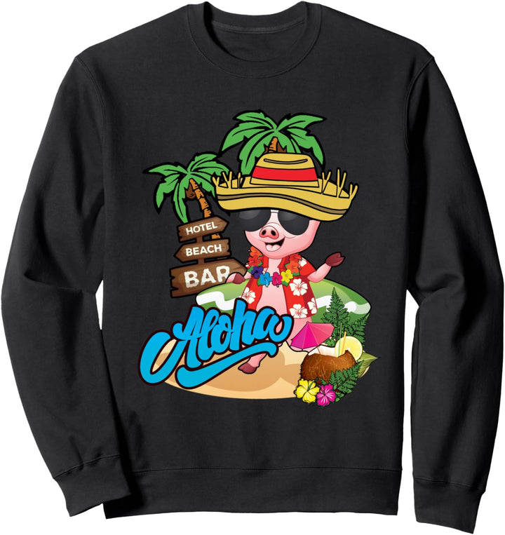 Hawaii Hawaiian Vacation Souvenir Aloha Tropical Pig Surfer Sweatshirt