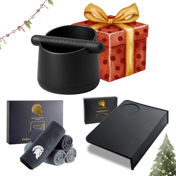 Barista Legends® Sparset – Abschlagbehälter, Barista Lappen & rutschfeste Tampermatte – Komplettes B