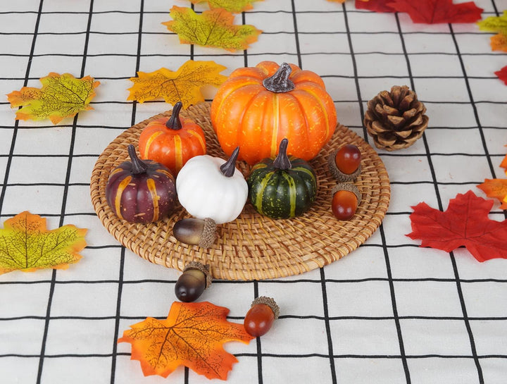 Miaikoe 162 Pcs Herbst Künstliche Ahornblätter, Ernst Kürbisse, Eicheln, Kiefernzapfen und Orange Be