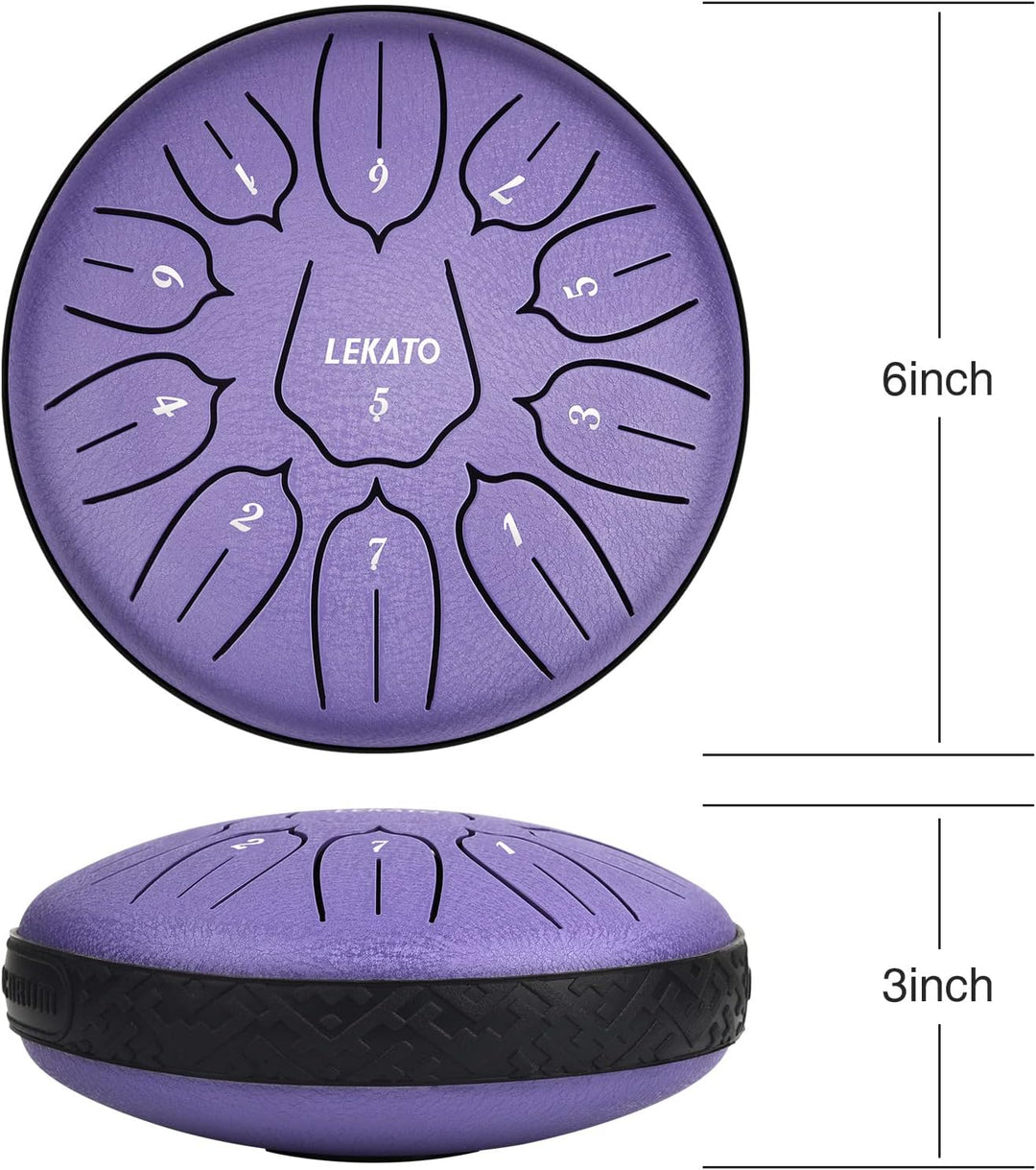 LEKATO Steel Tongue Drum, 6 Zoll 11 Tone D-Dur Zungentrommel Schlagzeug Anfänger, Steel Pan Töne Sch
