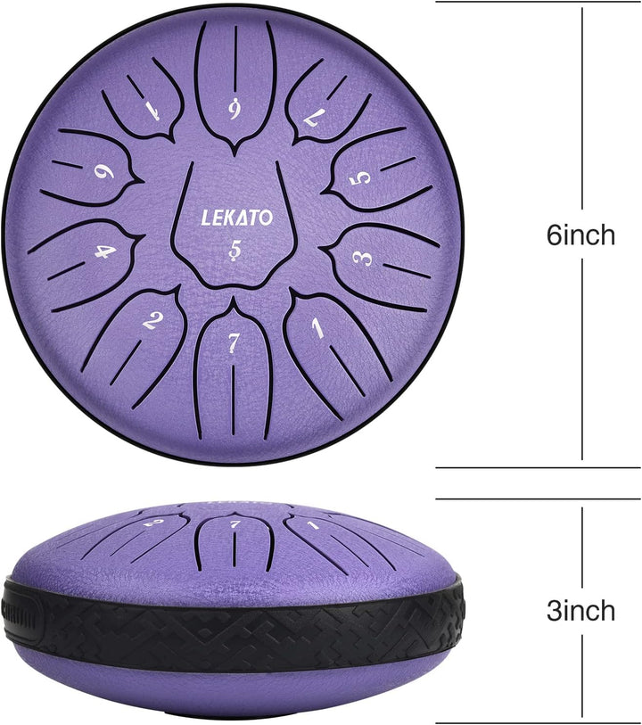 LEKATO Steel Tongue Drum, 6 Zoll 11 Tone D-Dur Zungentrommel Schlagzeug Anfänger, Steel Pan Töne Sch