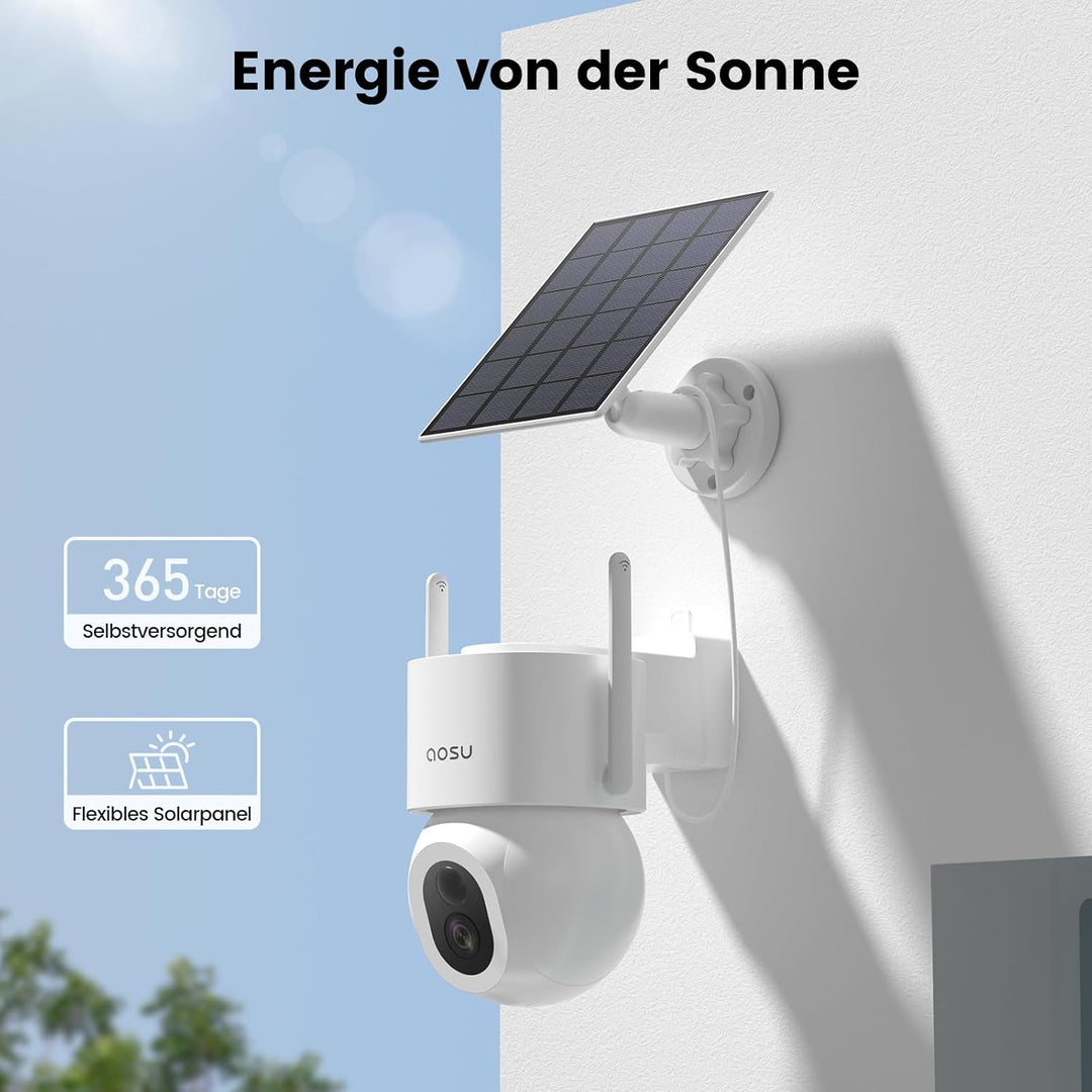 aosu 3K 5MP Überwachungskamera Aussen Solar Akku, 360° PTZ, 2-in-1 Überwachung und Beleuchtung, AI-E