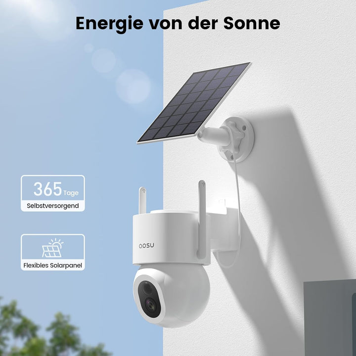 aosu 3K 5MP Überwachungskamera Aussen Solar Akku, 360° PTZ, 2-in-1 Überwachung und Beleuchtung, AI-E