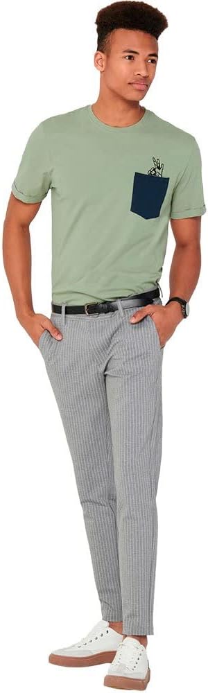 ONLY & SONS Male Chino Hose ONSMARK PANT STRIPE GW 3727 NOOS 28W / 30L Light Grey Melange, 28W / 30L