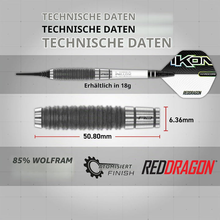 RED DRAGON Ikon Signature Series Professionelles Wolfram Softip Dart Set mit Flights und Schäften 20