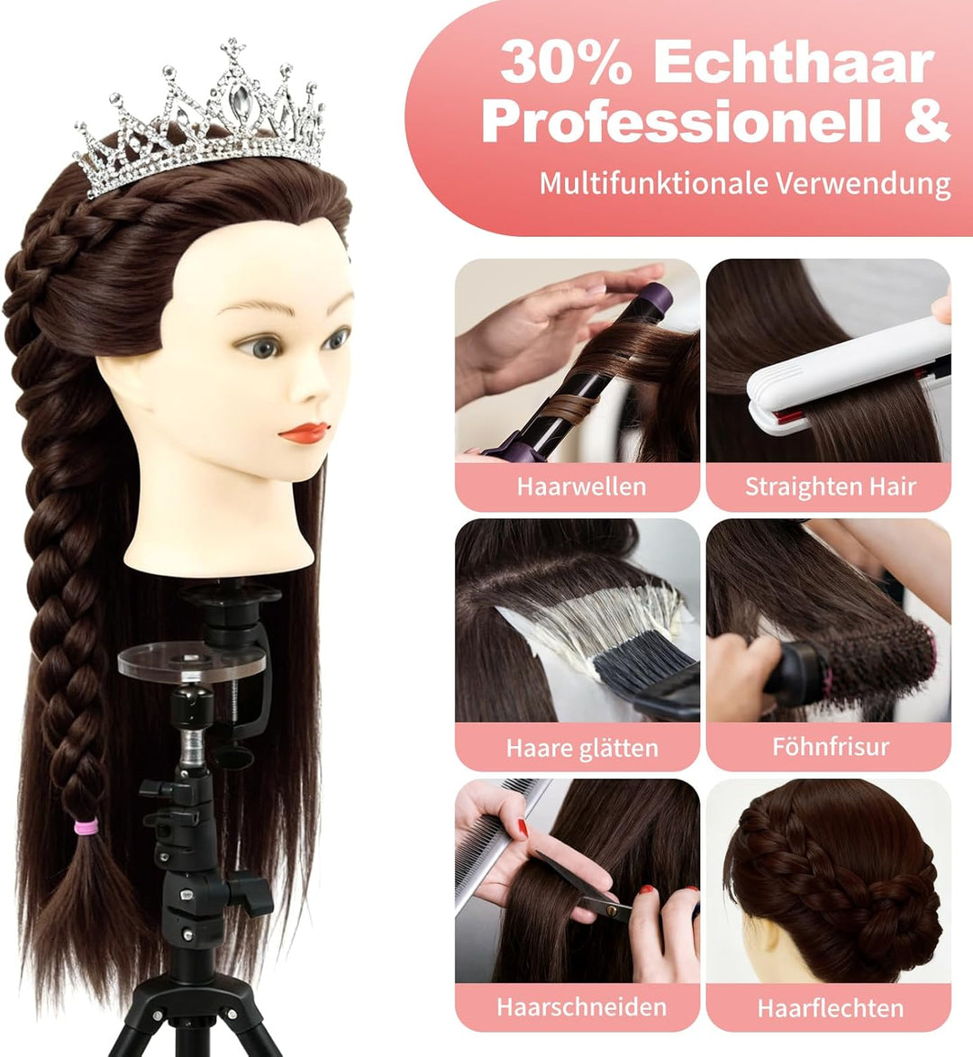 Frisierkopf Trainingsköpfe Übungskopf Friseur 28" Synthetik Haar Trainingskopf Frisurenkopf Puppenko