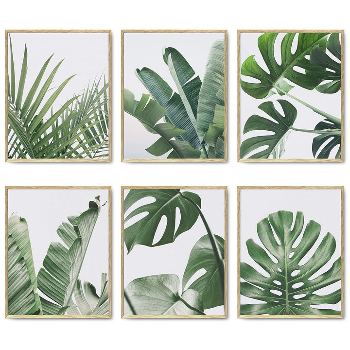 HoozGee Botanische Wandkunstdrucke Set mit 6 tropischen Blättern Dekor Pflanze Blatt Wandkunst Leinw