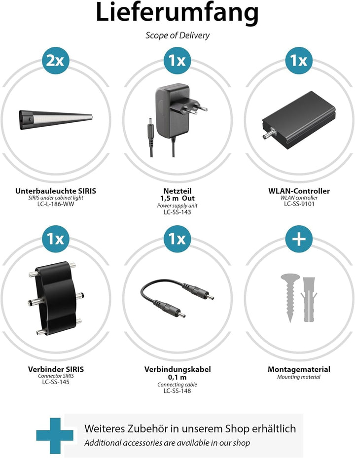 ledscom.de Smarte LED Unterbau-Leuchte SIRIS schwarz matt mit WLAN-Controller flach, Smart-Home, Ale